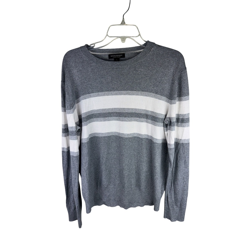 Banana Republic‎ Mens Large Luxury Blend Silk Cashmere Striped Sweater Grey